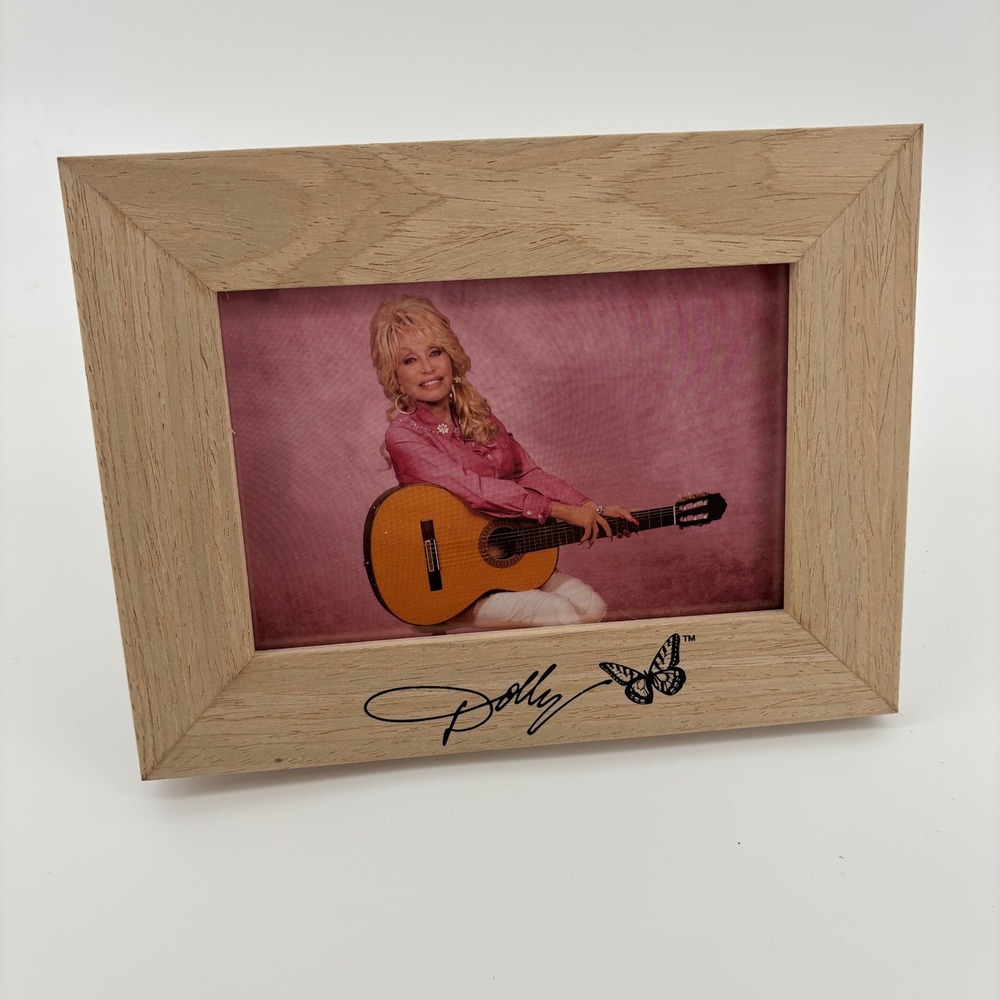 Dolly Parton Picture Frame Unisex 4x6 Natural Tan Excellent Wood Butterfly Logo‎